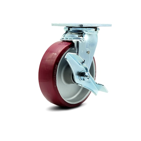 Service Caster 6 Inch Poly on Aluminum Swivel Caster with Roller Bearing and Brake SCC SCC-30CS620-PAR-TLB